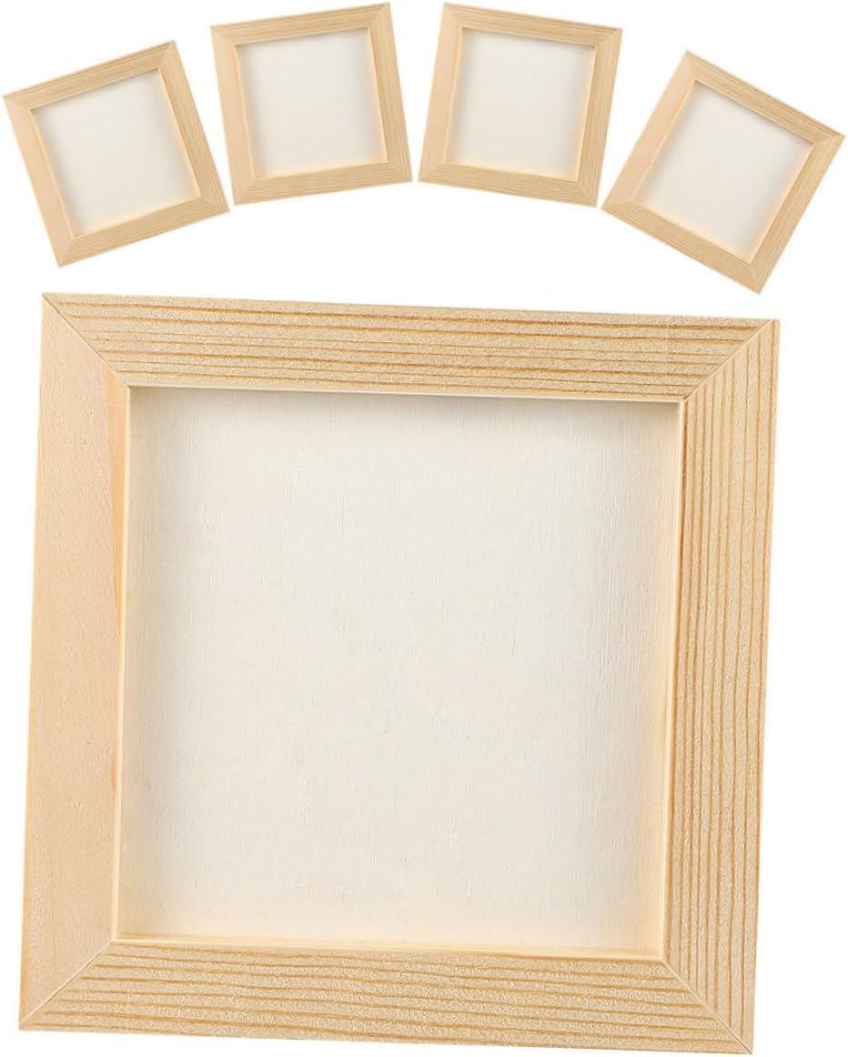 UPKOCH 5pcs DIY Wooden Craft Picture Frames, Blank Paintable Wood Photo Frames for ’ Artwork, 20x20cm Outer Size, 16.5x16.5cm Inner, 3d Clay Art Display for ’s Room Decor