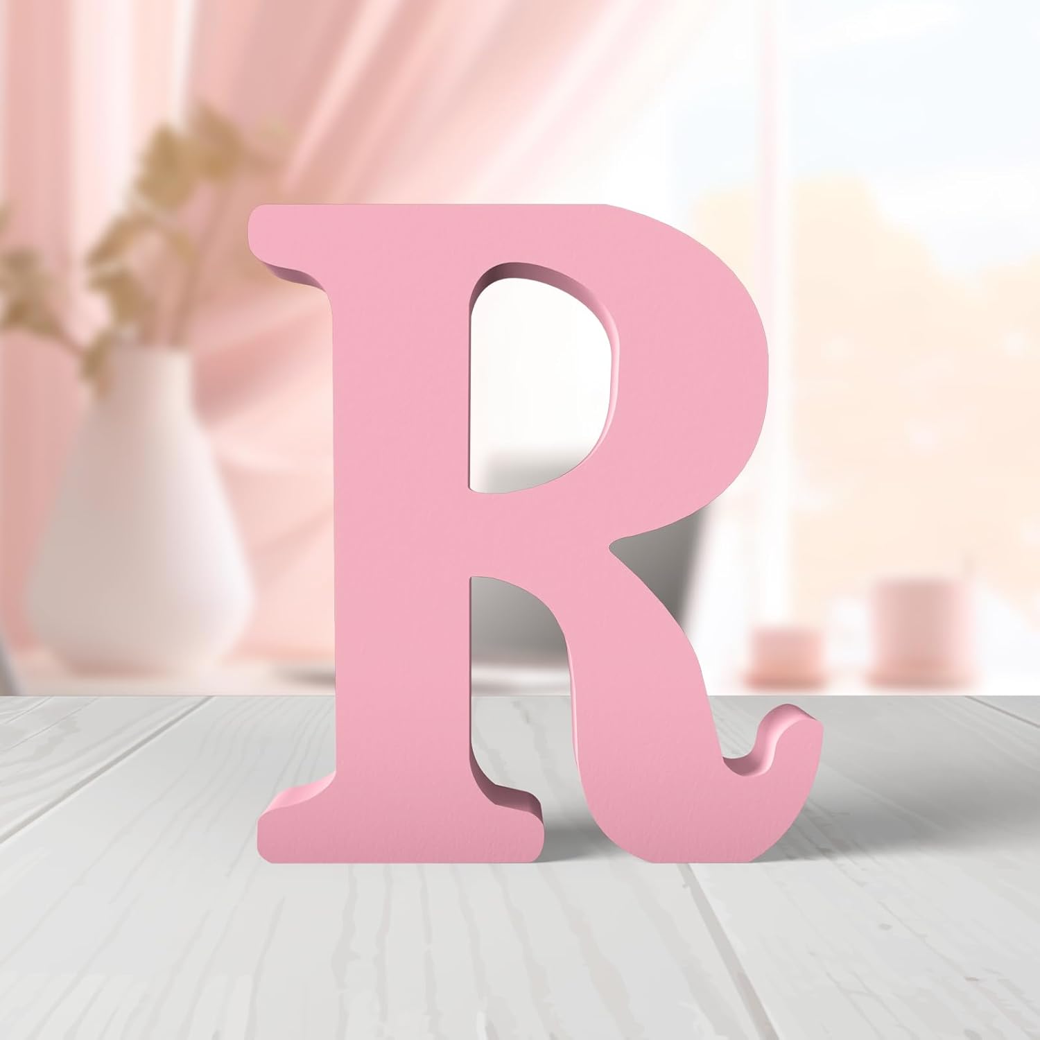 ZARUATU 6 Inch Pink Unfinished Wood Letter R - Standing Block Letters for Crafts, Wall Decor & Home Projects