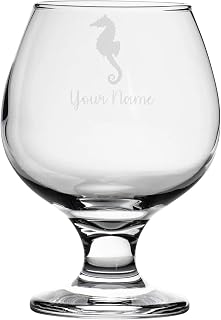 Personalised Seahorse Engraved Brandy Snifter Glass, Animal Gift for Women, Gift for Men