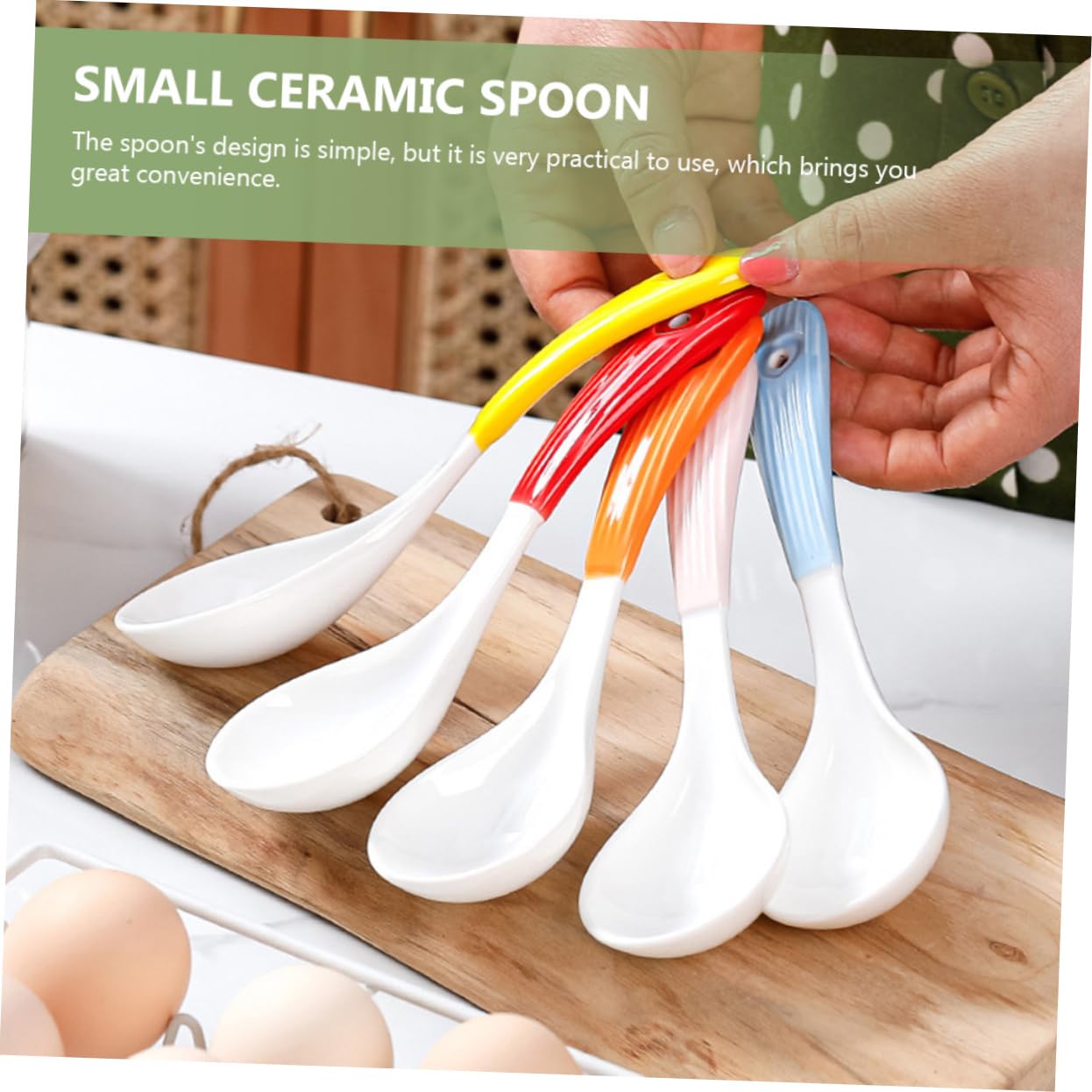 GLEAVI 6piezas Cucharas Soperas De Cerámica Cucharas Portátiles Para Gachas De Avena Vajilla De Cerámica Hogar Pequeñas Reutilizables Para Cocina