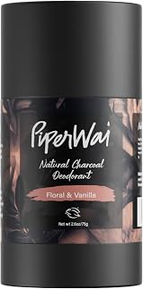 PiperWai Natural Deodorant w/Activated Charcoal | Odor Protection, Vegan, Aluminum Free, Shark Tank Product for Women & Men | Great for Travel, & Gifts | 2.6 oz (75g) Floral Vanilla Scented Stick