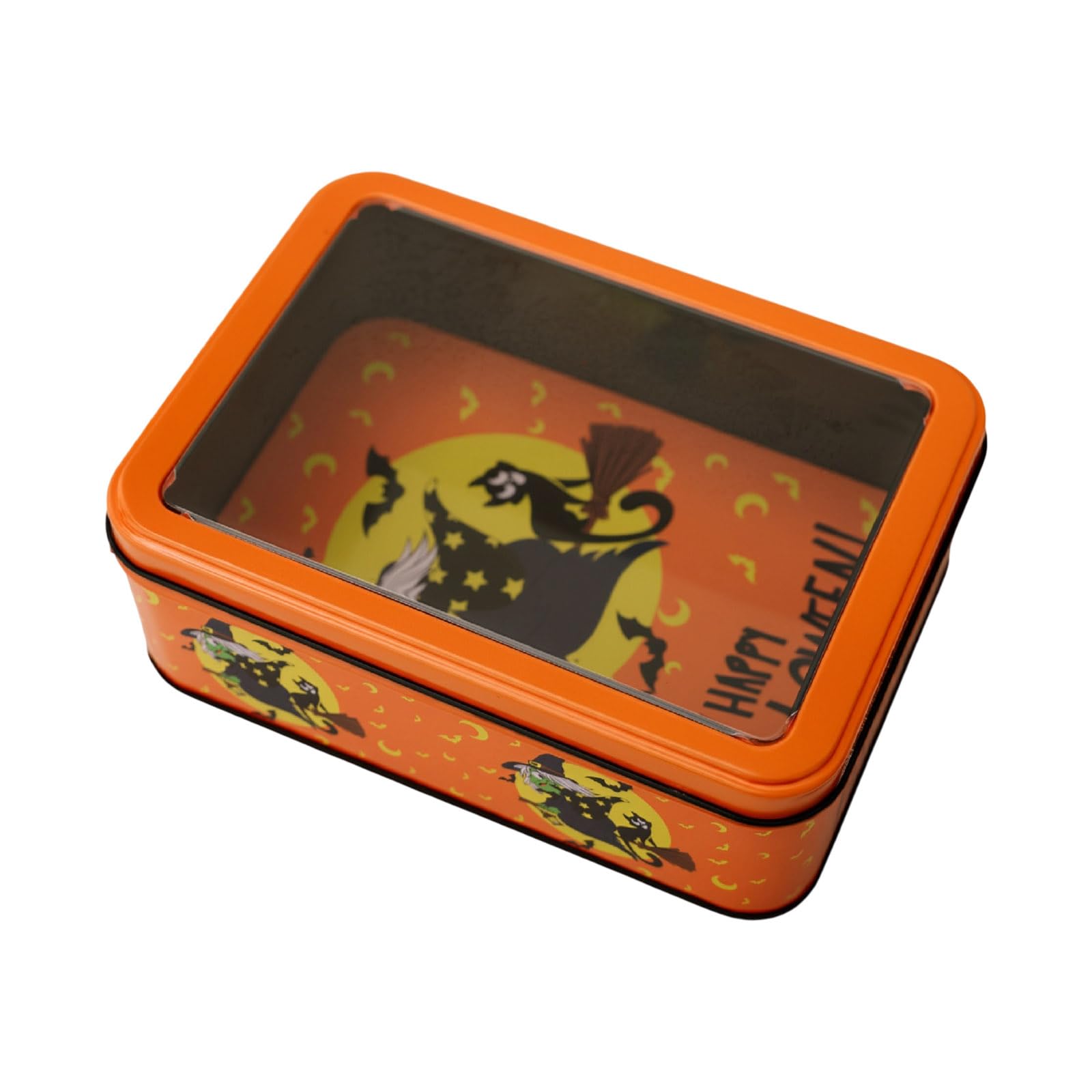 our fave Halloween Tin Box with Viewable Clear Lid Candy Display Container Great for Treats Storage and Party Supplies Halloween Present Container