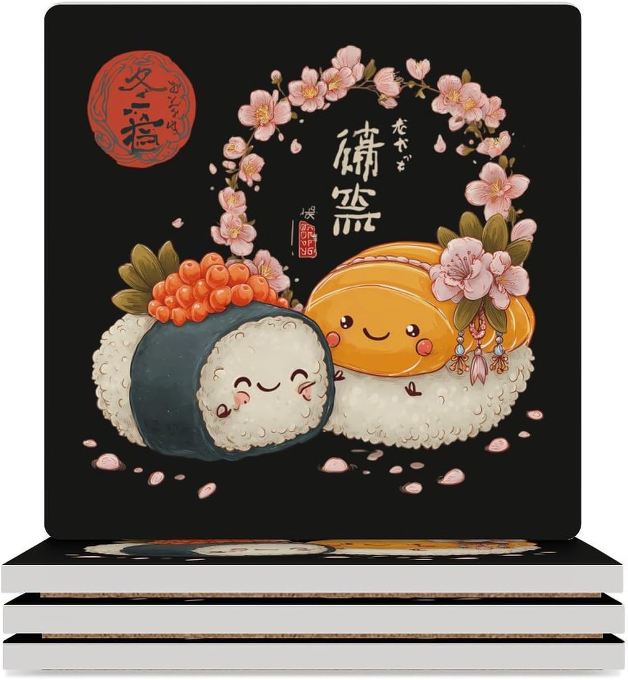 Japanese Sushifood Coaster for Drinks Square Ceramic Table Coasters Stone Mat Crafts 6PCS Home Kitchen Decor