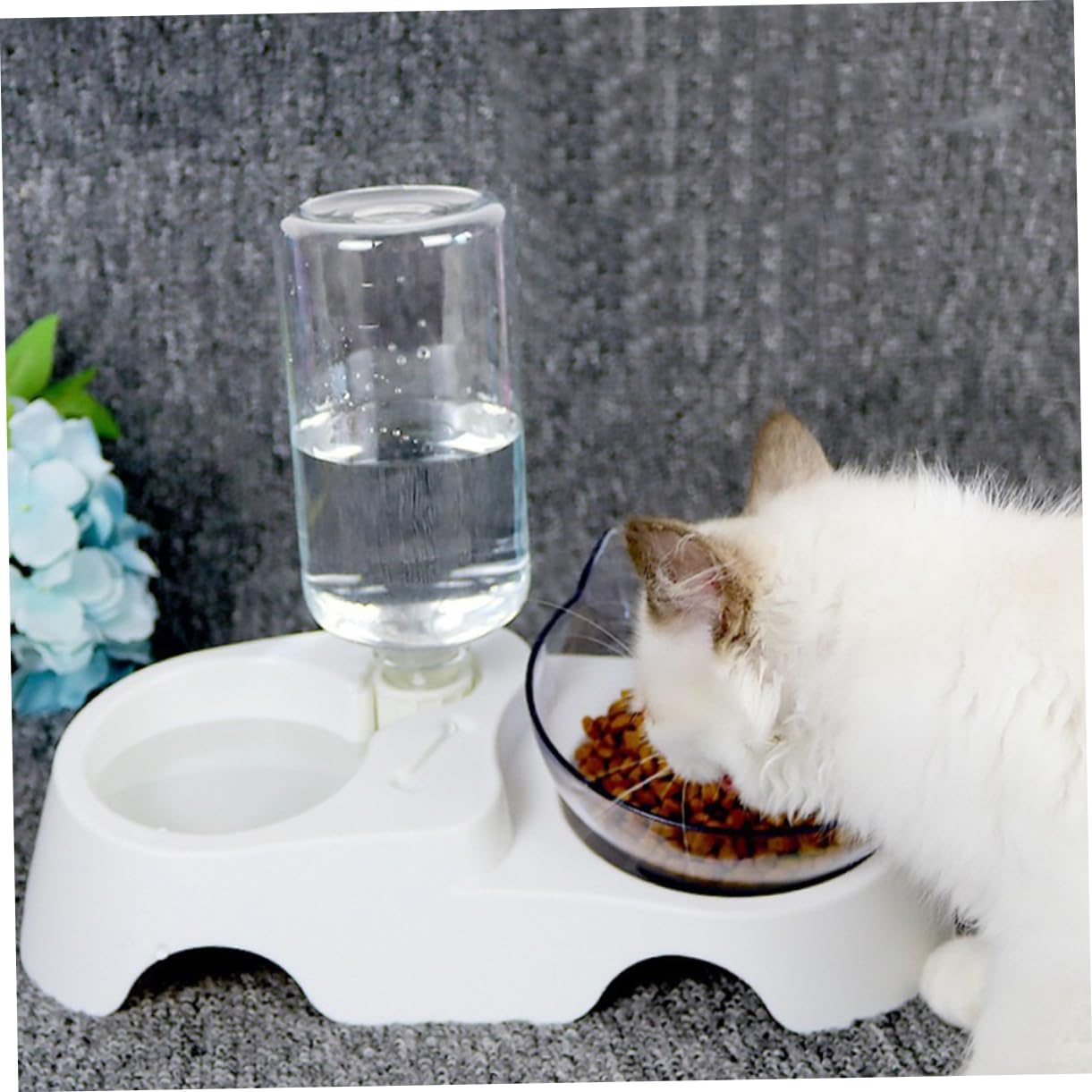MERRYHAPY Convenient Cat Feeder and Automatic Water Dispenser with Stable Base for Small to Medium Dogs and Cats Tilted Design Easy to Pet Food and Water Bowls White