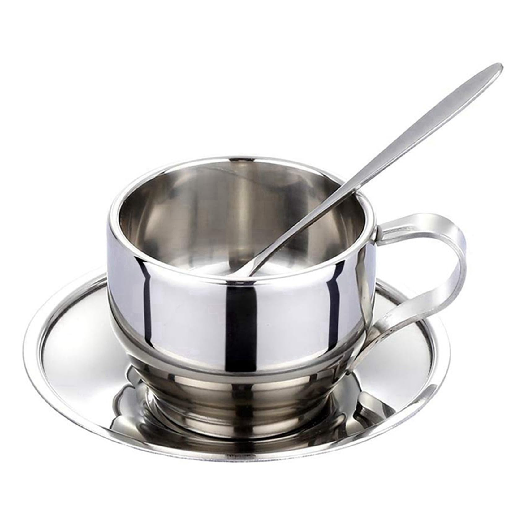 Juego de Tazas de Café con Aislamiento - Tazas de Café Espresso de Doble Pared de Acero Inoxidable de Té de Capuchino con Leche con Platillo Y Cuchara 125 Ml (Juego de 6)