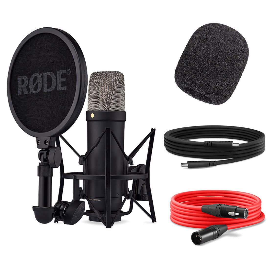 Rode NT1 5th Generation XLR USB Microfono da studio Nero + keepdrum WS2 filtro pop