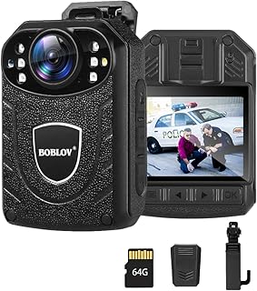 BOBLOV Police Body Camera with 64GB Memory Card, KJ21 1296P Bodycam for Security, Walking Pets, Personal Body Worn Camera with Audio and Night Vision, 2850 mAh Battery, Support Memory Expand Max128GB