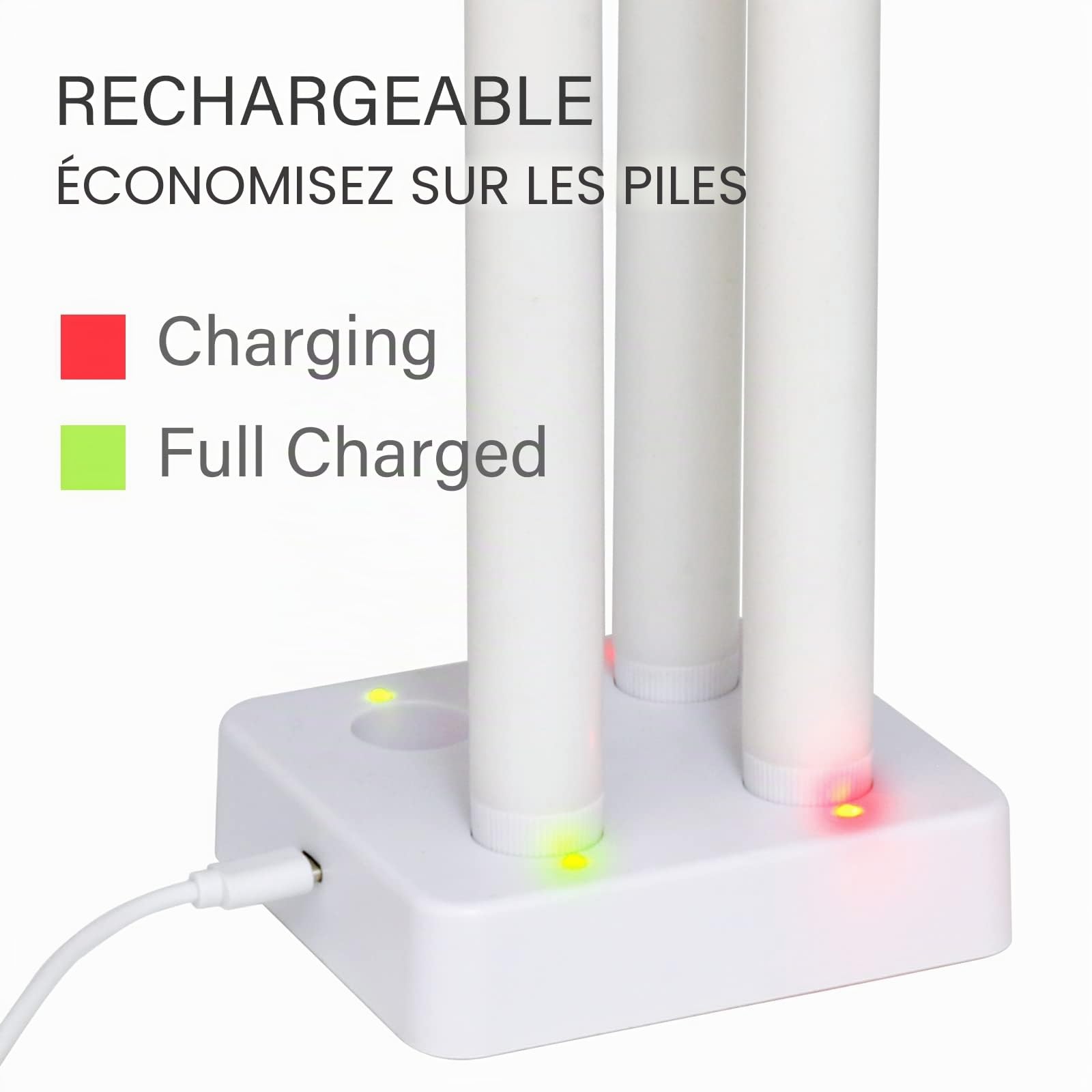 Bougies Rechargeables, 4pcs Bougies LED en cire véritable avec minuterie à distance, bougies scintillantes sans flamme avec câble USB et base de charge pour décoration de Noël Halloween