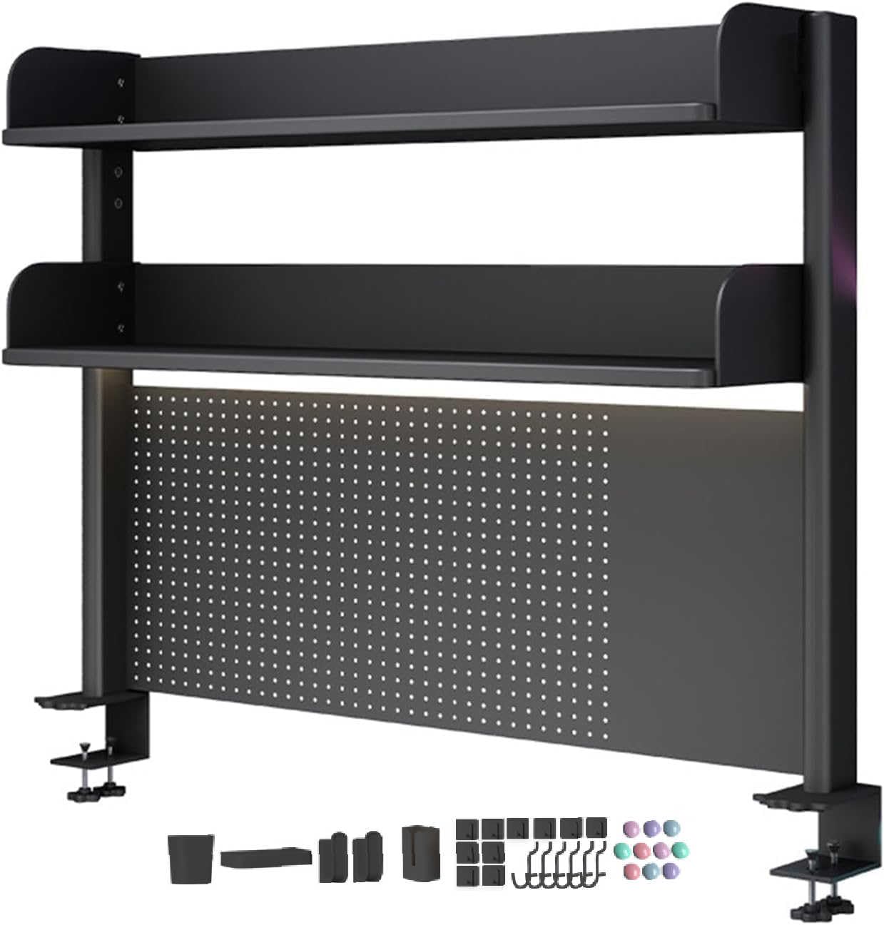Escritorio de abrazadera para extensión de escritorio con tablero de clavijas y gancho, panel de privacidad, accesorios de espacio de trabajo para una nización eficiente