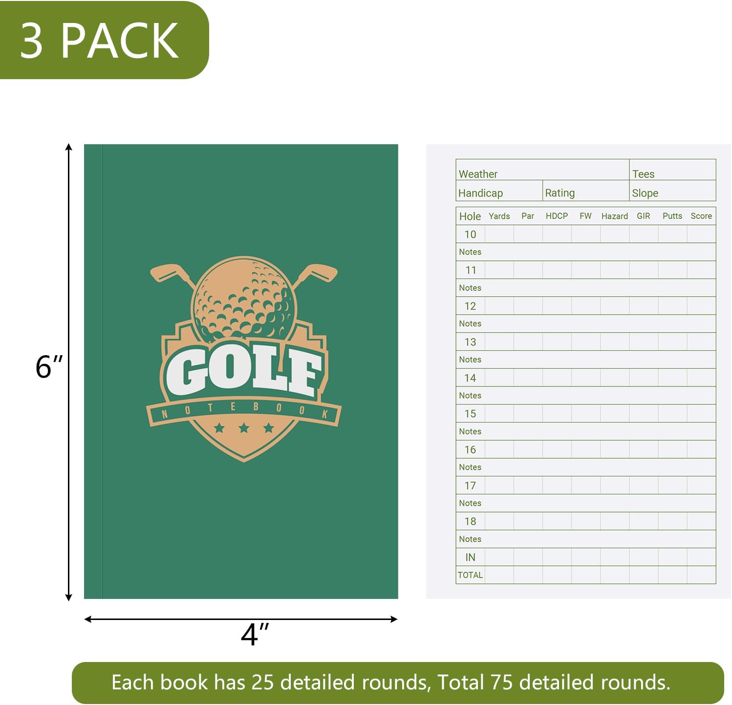 4X6 Inch Golf Scorecard Book, Waterproof Golf Club Yardage Book, Golf Log Notebook, Tracks 25 Rounds, Perfect for Men Golfers and Golf Club