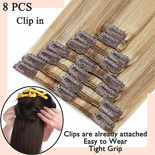 Elailite Hair Extensions Clip in Real Human Hair 8 Pcs Remy Natural Hair Full Head Straight - Image 2
