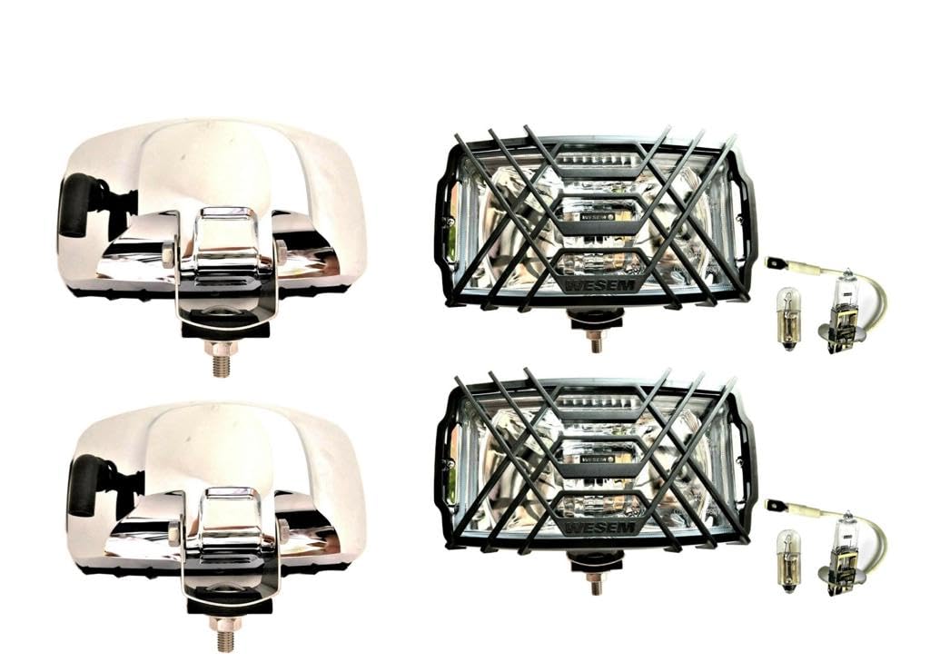 2 Faros Coche Halógenos H3 Cromados, 12 V, 24 V, con Bombillas de 12 V