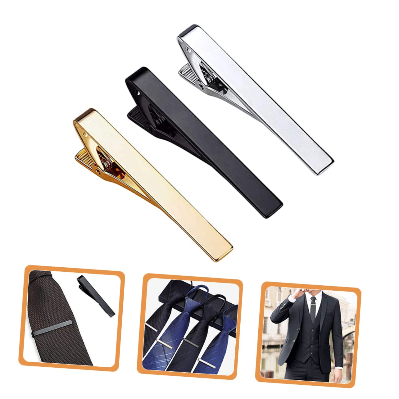 Pinzas para Corbata Clásicas para Hombre, 3 Piezas de Cobre