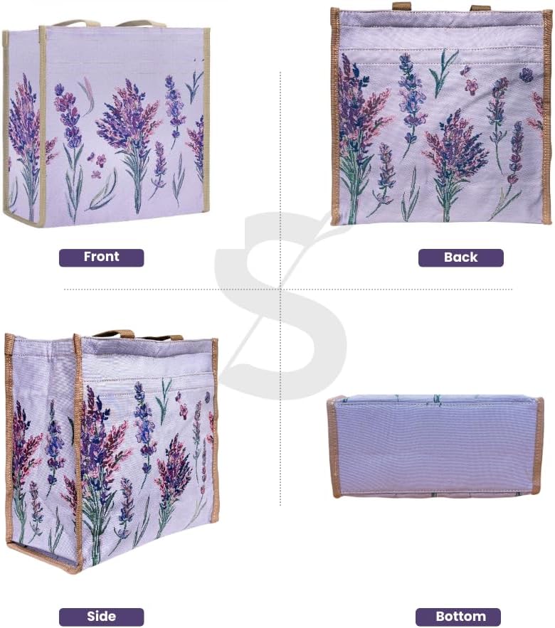Signare Tapestry Navy & Pink Women's Shopping Tote Bag in Lavender Flora Design (SHOP-LAVENDER)