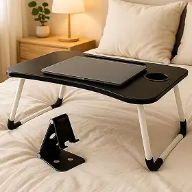 Mesa Portátil para Notebook Dobrável até 15,6" para Café na Cama Madeira Home Office Refeição Estudar e Trabalhar Apoio Colo