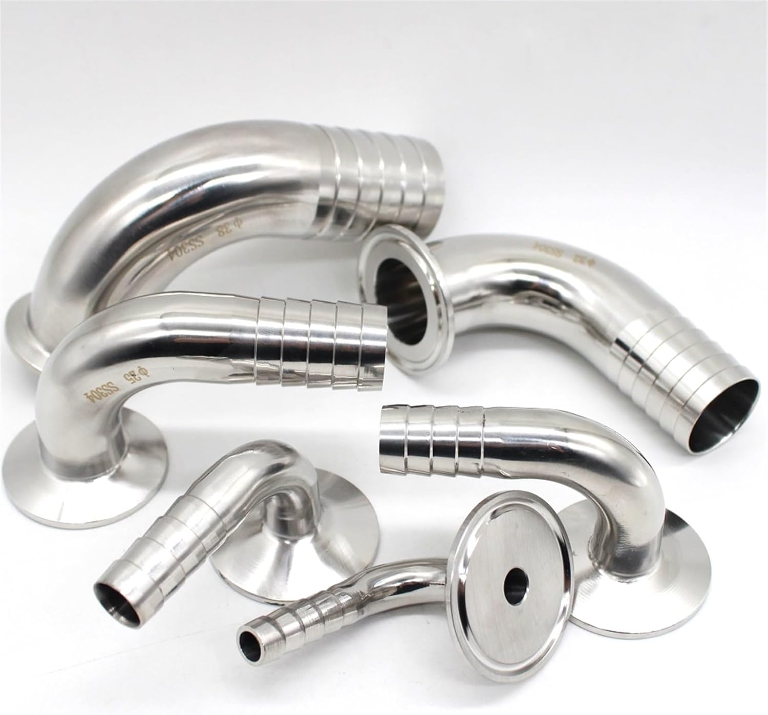 Stainless Steel Elbow 19/25/32/38/51mm OD SS304 Sanitary Hose Barb Pipe Fitting 1.5/2" Tri Clamp 50.5-64mm Ferrule 90 Degree Elbow(2 pac,51mmx Ferrule 64)