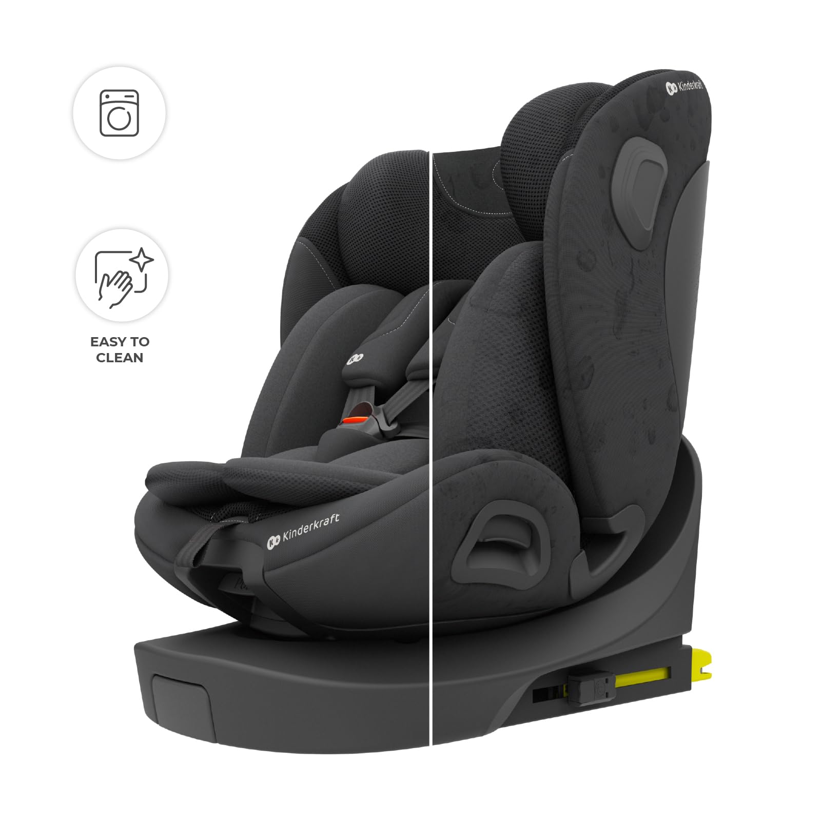 Kinderkraft I-360 2 PRO, fotelik samochodowy i-Size 40–150 cm, obracany 360°, ISOFIX, tyłem i przodem, H-GUARD+, SPS+, EASY SPIN PRO, EASY GROW, od narodzin do 12 lat, Czarny