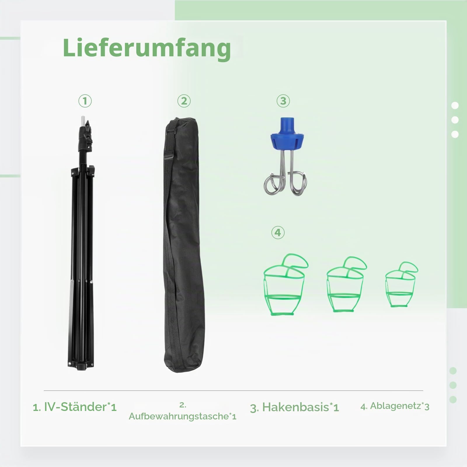 IV-Ständer mit 4 Haken und 3 Netzbeuteln, zusammenklappbares Stativ für intravenöse infusionsständer, tragbarer mobiler Infusionsflaschenständer