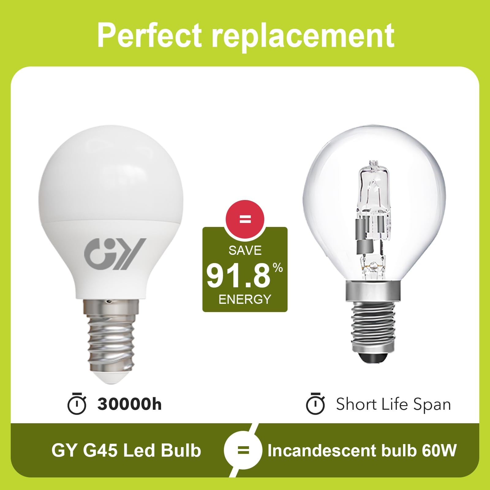 GY Lampadine LED E14, 4.9W (equivalenti a 60W), Lampadine LED Attacco Piccolo G45, 6500K Luce Fredda, 807 Lumen, Lampadine Risparmio Energetico Bianco Freddo, Certificazione CE, 12 Pezzi