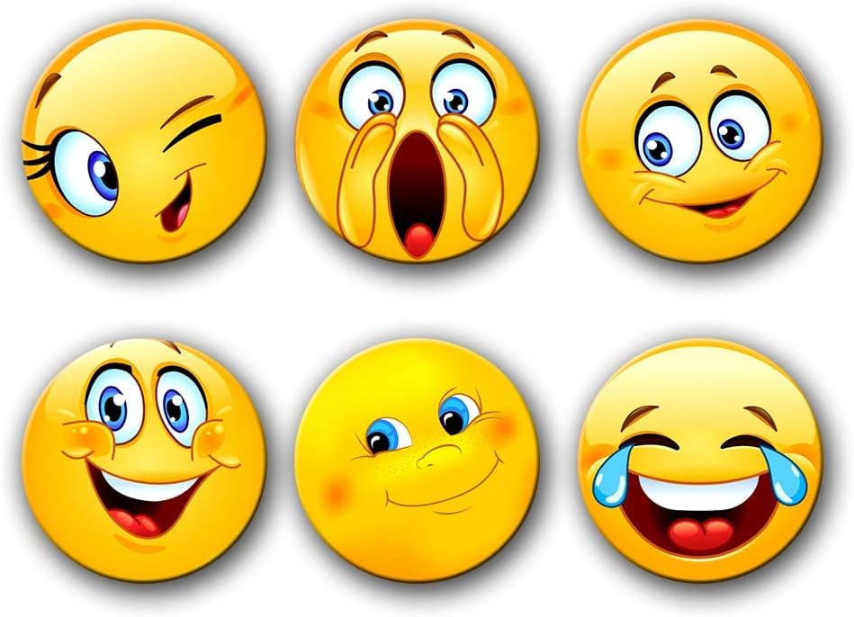 Round Cartoon Emoji Smile Smiley Face Emoji Fridge Magnets, Refrigerator Magnetic Sticker, Home Decoration, Office Magnets, Classroom Funny Magnet Decorate Mood Magnets for Lockers, (Pack of 4 Pcs)