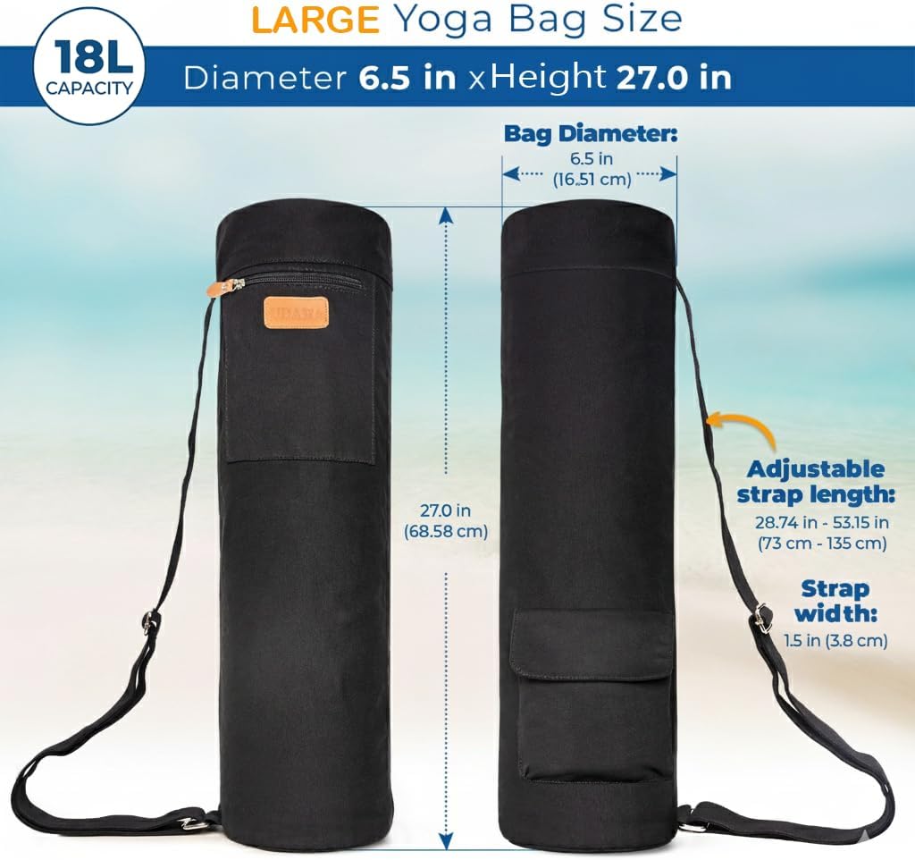 UDANA Yoga Mat Bag – Heavy Duty Canvas Carrier with 3 Pockets & Full Zip – Available in 3 Sizes (16L, 18L, 34L) - Multiple Colors