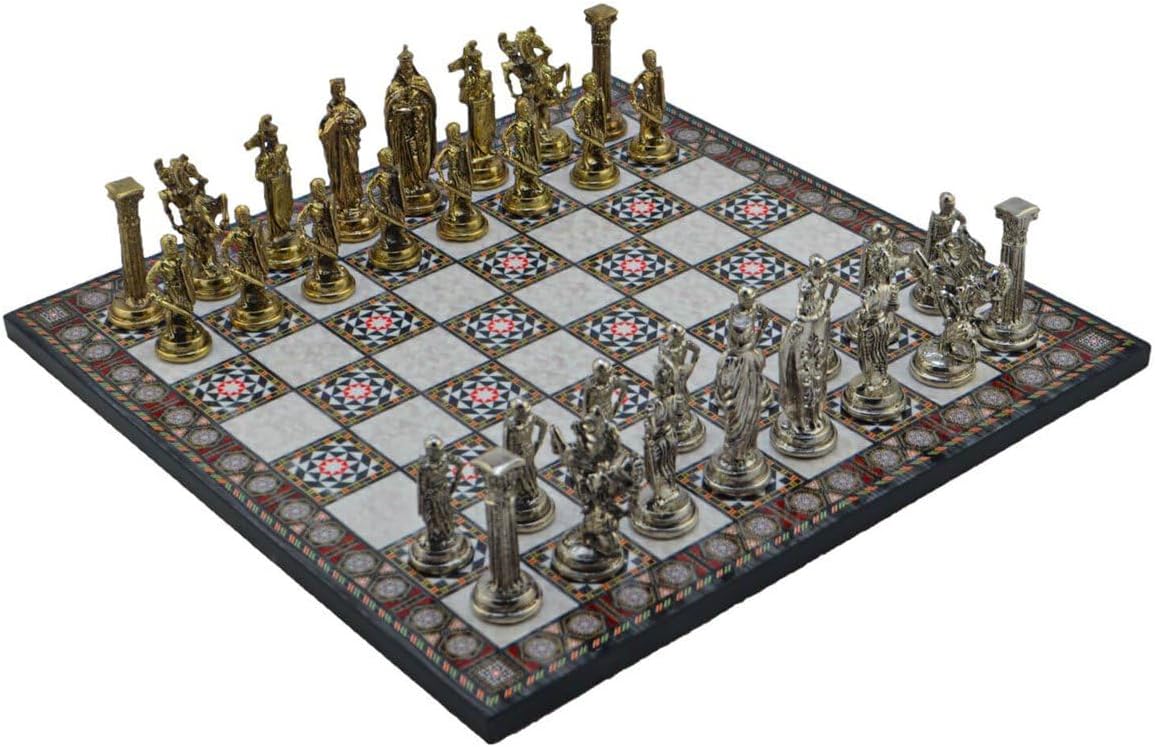 Metal Chess Set for Adults Royal British Army,Handmade Pieces and Different Design Wooden Chess Board King 3.35 inc (Mosaic)