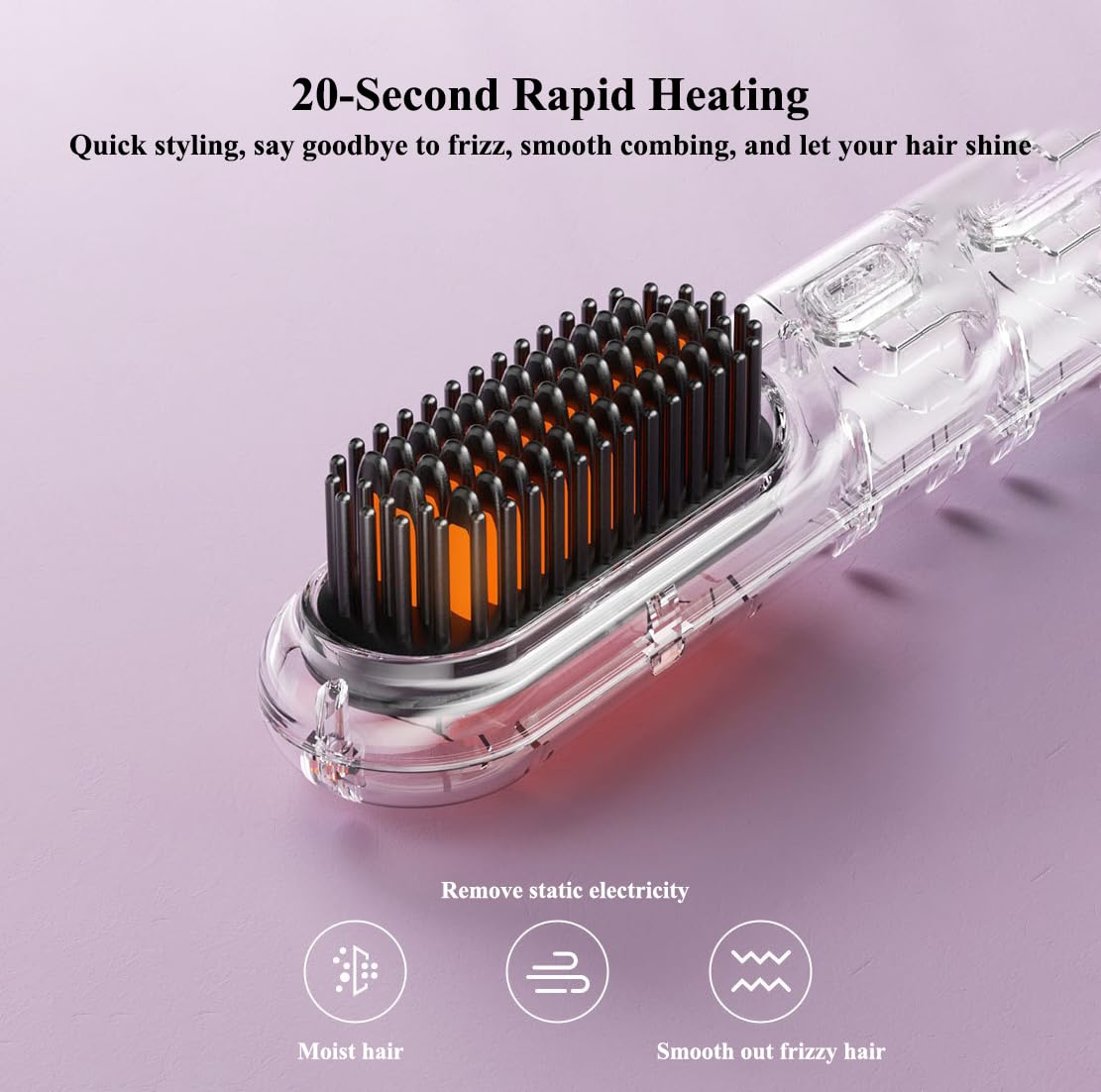 Portable Cordless Hair Straightening Brush, Mini Travel Size, Ceramic Coating, Anti-Scald Design (Purple) - Image 4