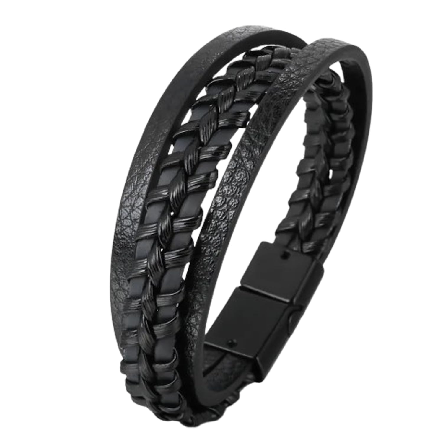 Fashion Frill Bracelet For Men Leather Multi Strand Magnetic Black Leather Bracelet For Men Boys Stylish Wristwear Mens Jewellery (B0CTKMVPD1) Amazon Price History, Amazon Price Tracker