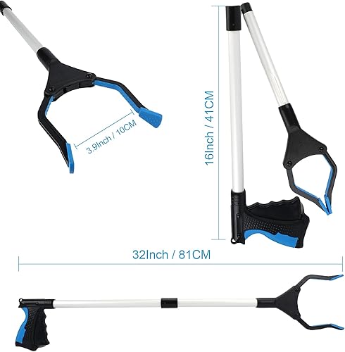 Vista 6 de Herramienta de agarre para alcanzar objectos, 32 pulgadas, para personas mayores, ligera, extralarga, práctica, pinza/herramienta de ayuda para Azul3