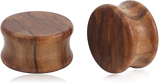 2PCS Vintage Natural Organic Wood Ear Tunnel Plugs Double Saddle Flared Stretcher Ear Gauges for Earlobe Earrings Body Piercing Jewelry for Women Men 2G-3/4”