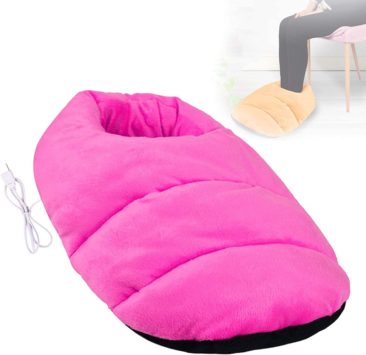 Calentador de pies eléctrico, Calentador de pies de pantufla de calefacción con alimentación USB Calentador eléctrico desmontable suave de bolsillo grande for el invierno en el hogar Oficina Zapatilla