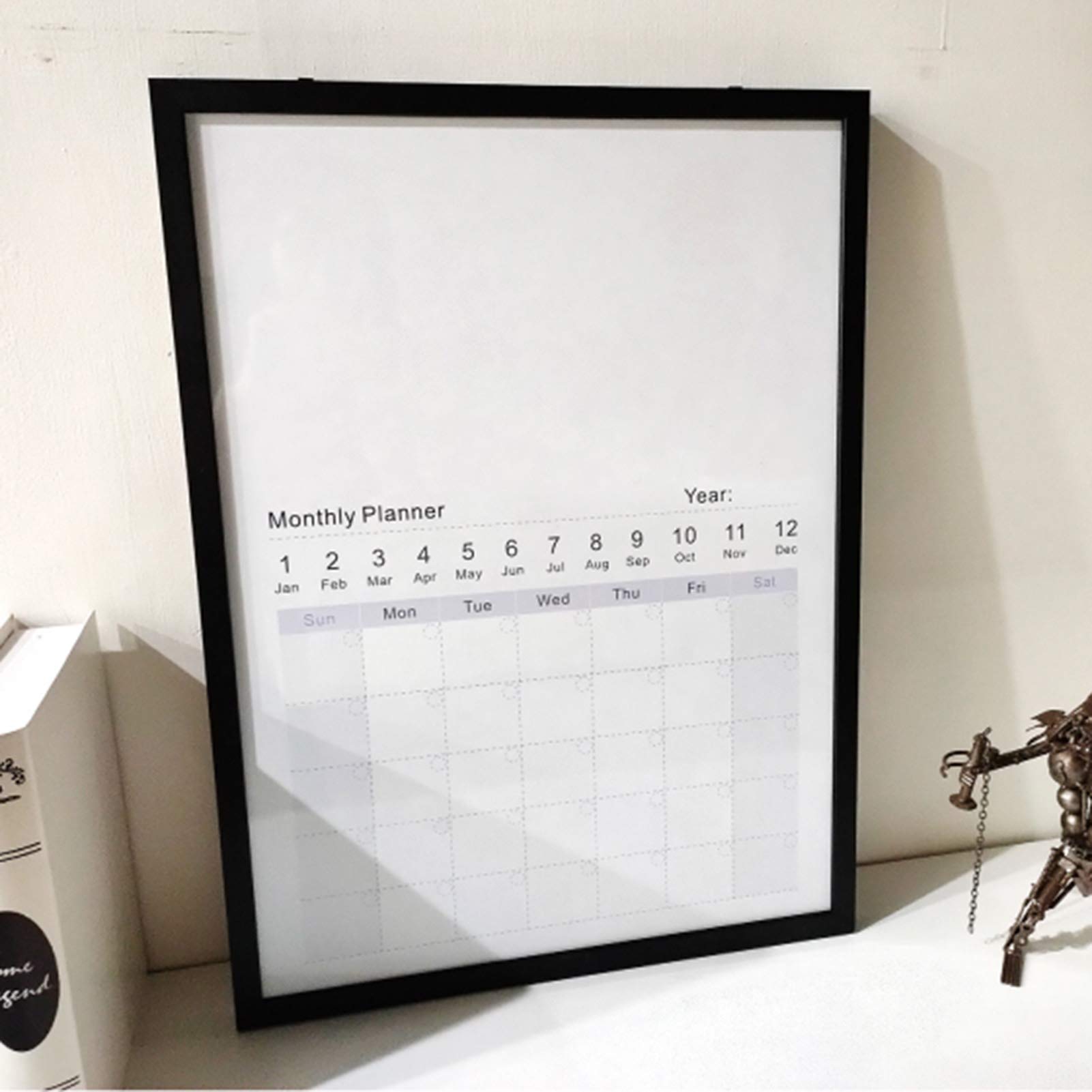 Lavagna Magnetica Calendario mensile da Parete per Pianificazione mensile per Ufficio Domestico Messaggio promemoria itinerario Piano Cose da Fare Record (Cornice in Legno nero-45X60CM)