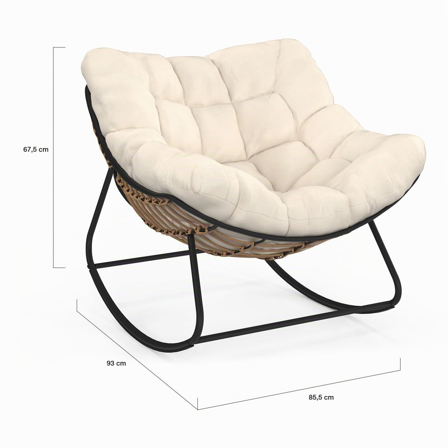 IDMarket - Fauteuil de Jardin à Bascule LOA Effet rotin avec Coussin écru