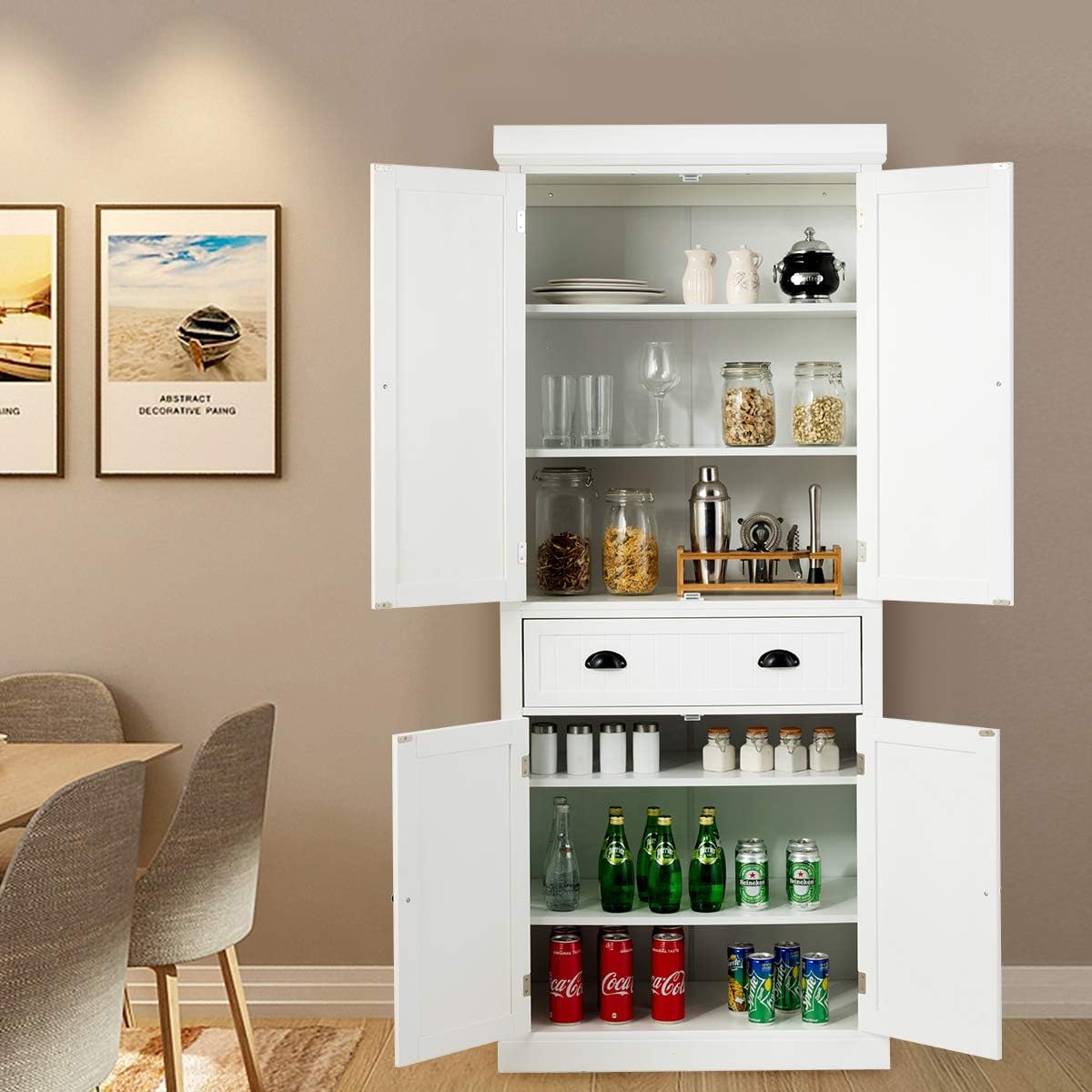 Buy Tangkula 72 H Freestanding Kitchen Pantry Cupboard Cabinet Traditional Elegant Design W Adjustable Shelves 2 Door Floor Utility Storage Cabinet For Living Room Kitchen Hallway White Online In Indonesia B0849ns9mv