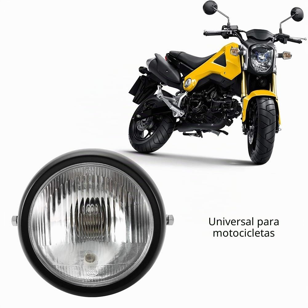 Akozon Luces de Faros Linterna de la Motocicleta Motocicleta Universal Retro Negro Shell Lente Faros Faros Delanteros para GN125