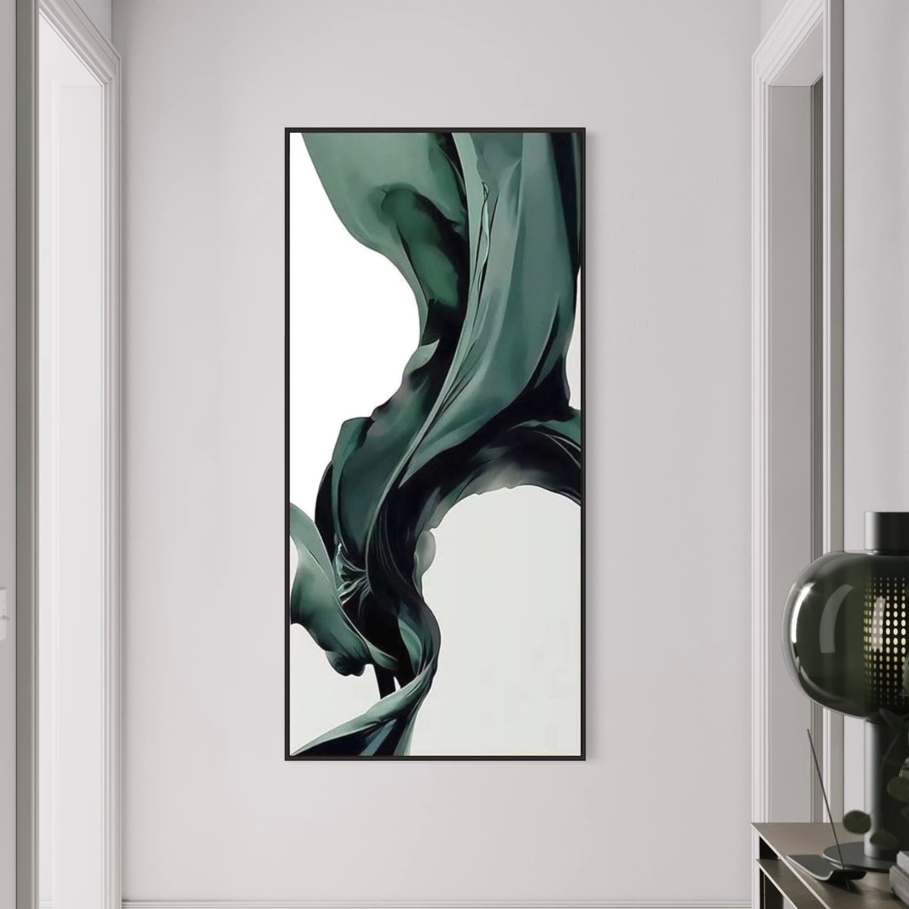 Modern Green Wave Canvas Framed Wall Art (Black Frame, 70 x 150 cm)