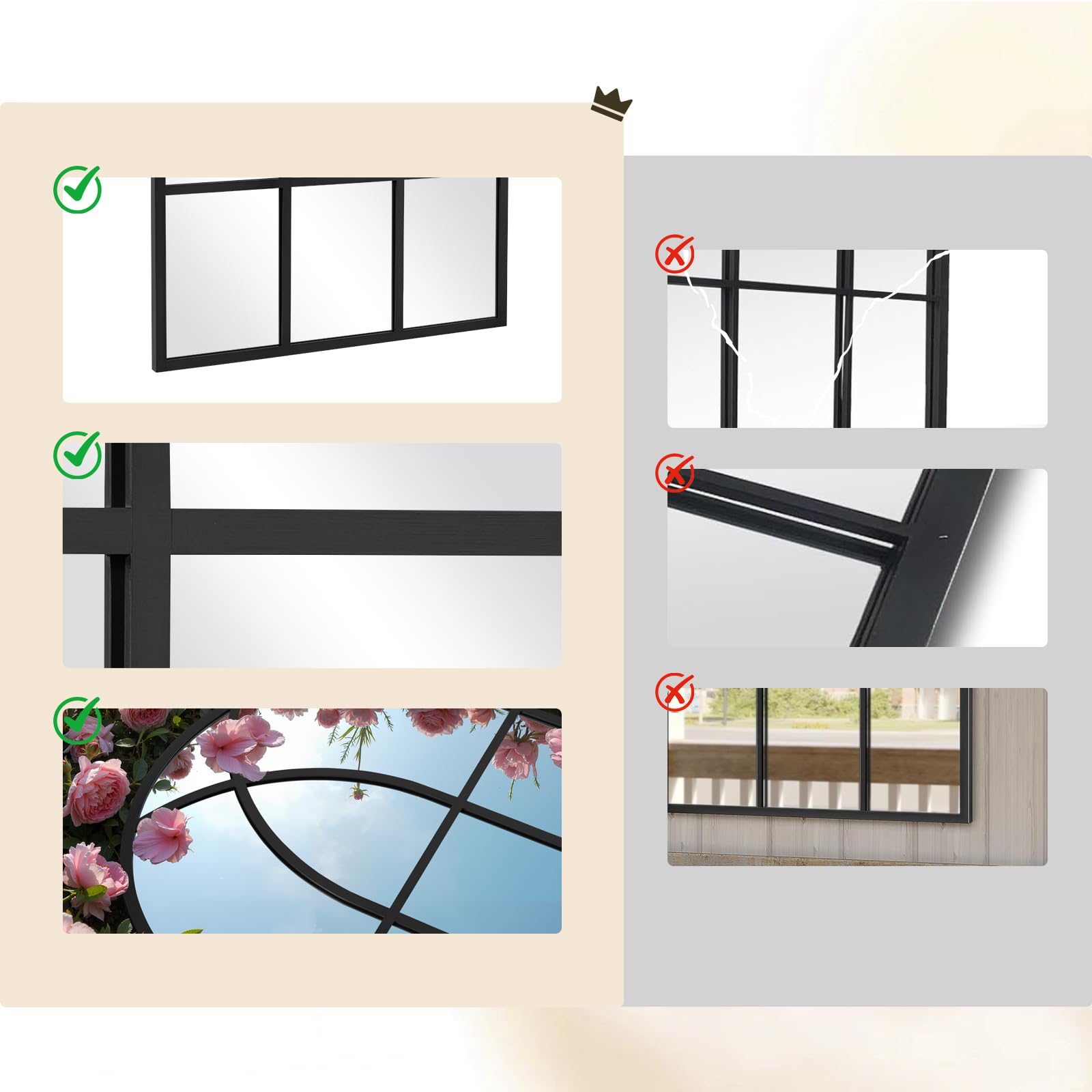 Reflix Miroir cintré, 75 x 120 cm, Miroir mural pour jardin et extérieur, style antique, miroir cintré gothique avec cadre en aluminium, pour couloir, salon, chambre à coucher, entrée, Noir