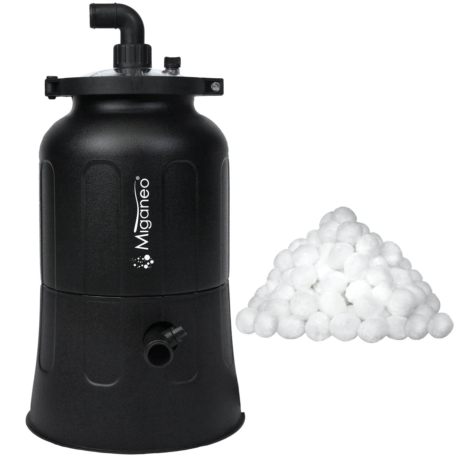 Miganeo Filteranlage Max Efficency 3,8m³ / h | für Pools bis zu 18.000 l – Mit Vorfilter, inkl. Filterbällen