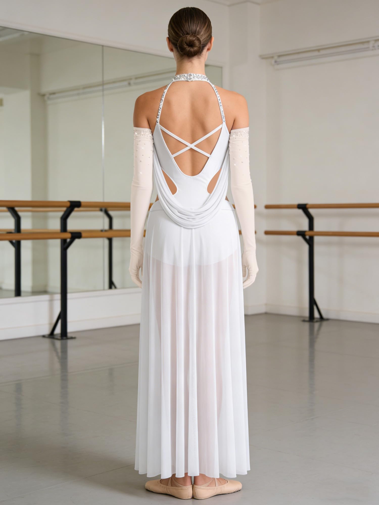 ranrann Vêtement Ballet pour Femme Jupe en Tulle Fluide en Mesh Robe avec Jupe De Tulle Découpée Et Voile Flottant Robe Longue Maxi Vacances