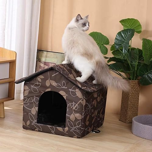 Miniatura 6 de Casa para gatos al aire libre, casa para gatos para uso en interiores y exteriores, aislada y resistente a la intemperie, refugio impermeable para