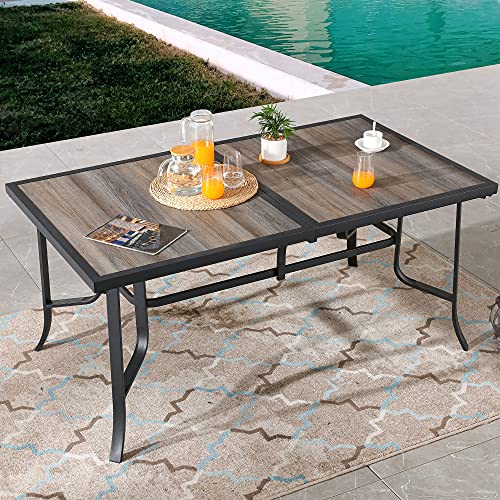 Patiofestival Patio Dining Set 63" Rectangle Outdoor Table Swivel Rocker Chairs Sets With Wood Grain Tabletop All Weather Frame (7 Pieces, Grey) #TOP4