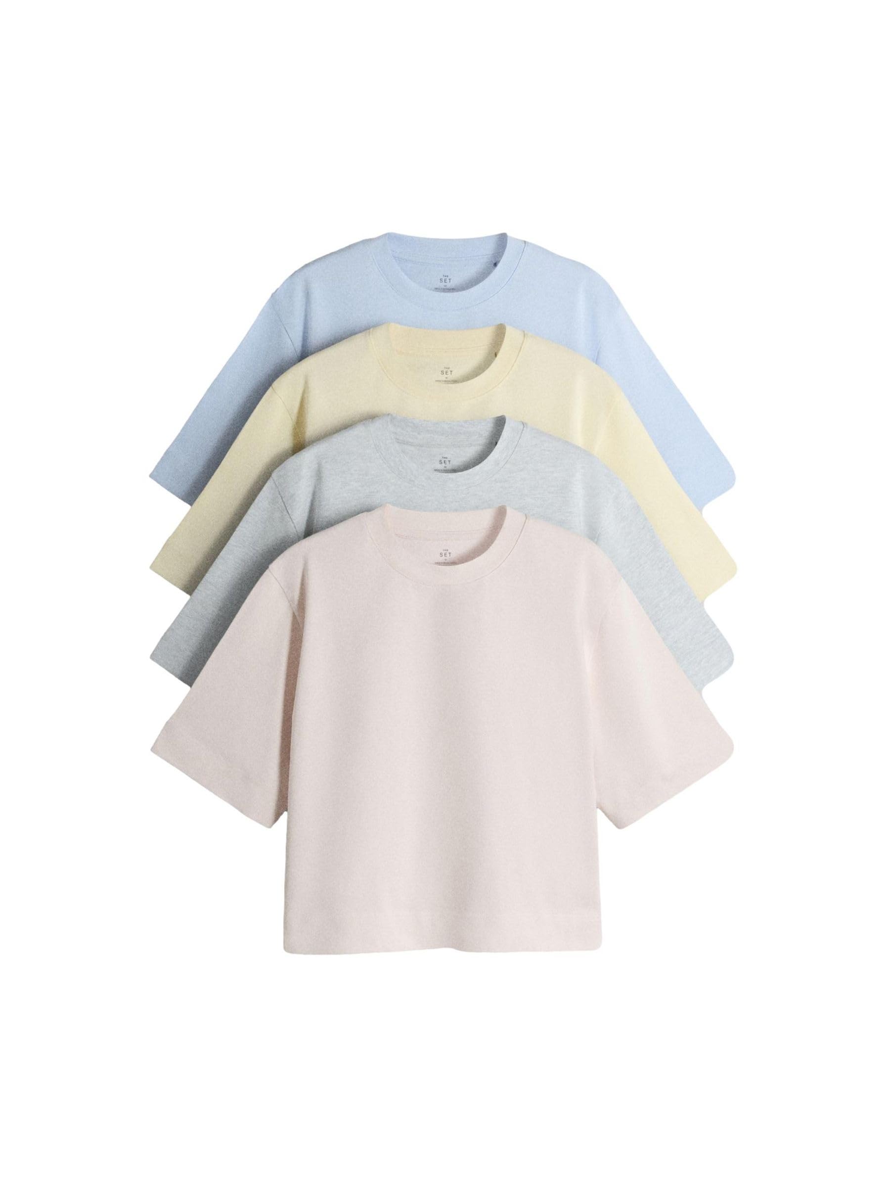 THE SET Damen t Schweres, kastiges T-Shirt, 4er-Pack