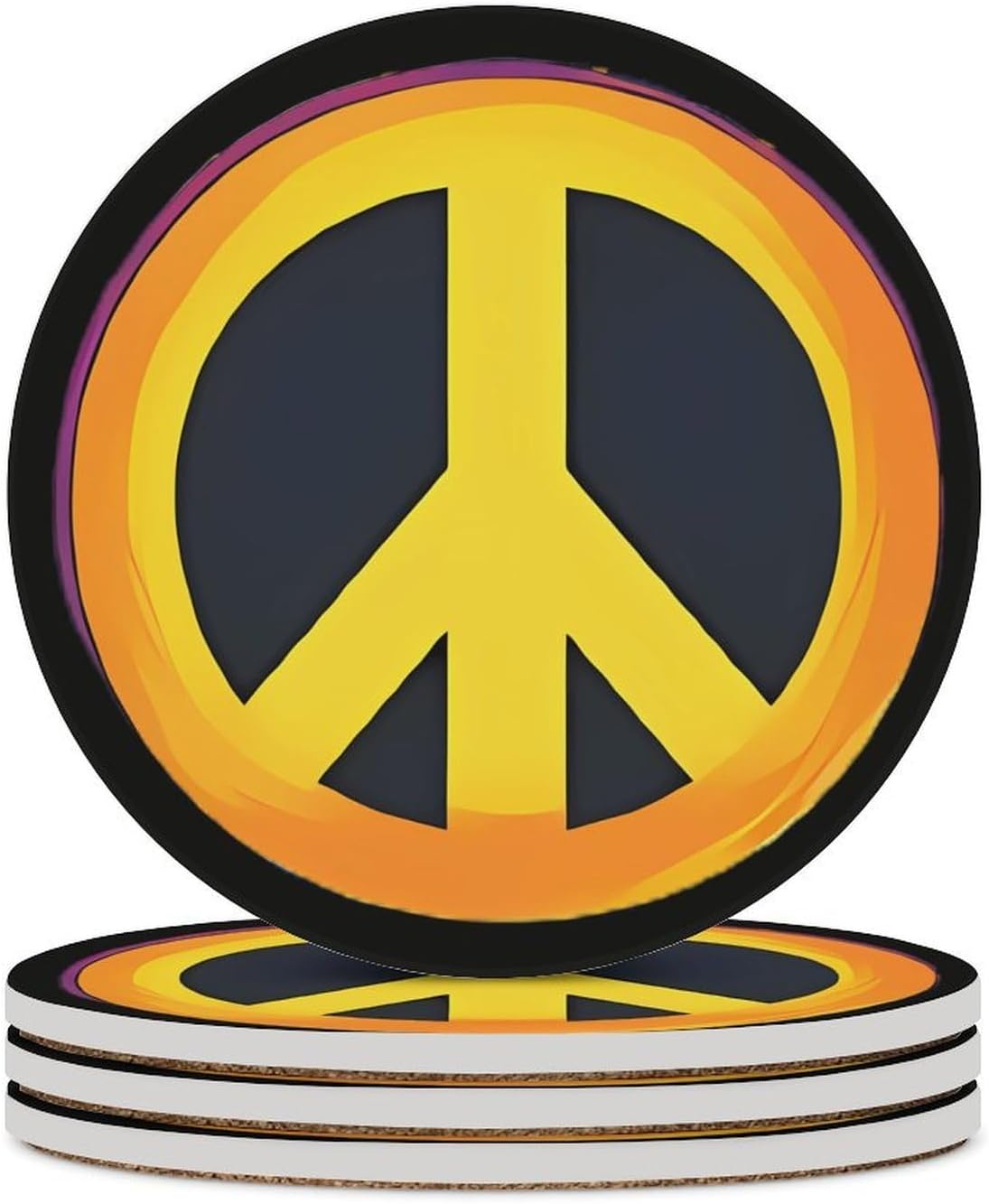 Peace Sign Round Ceramic Coasters for Drinks Absorbent Cup Holder Tabletop Protector with Cork Base