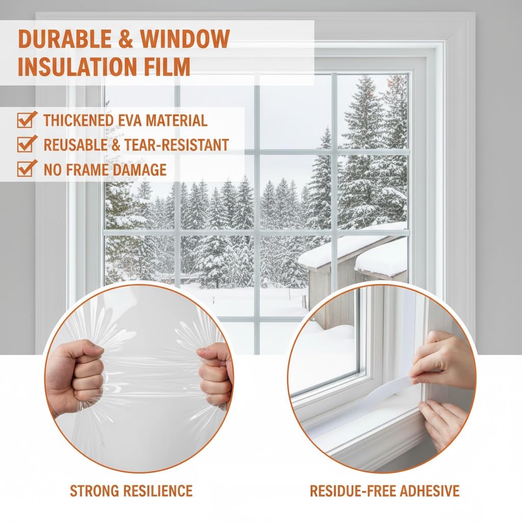 Fenster Isolierfolie Für Winter Wärmedämmung Winddicht Isolierende Fensterfolie Aus Transparente EVA Für Terrasse Dachboden Keller Wohnzimmer Schlafzimmer Thermofolie(W280*H240cm)