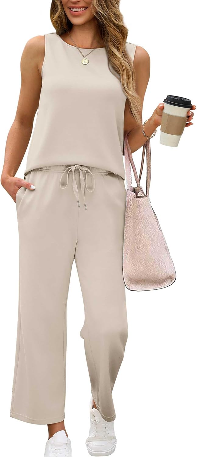 SAMPEEL Two Piece Sets for Women Summer Outfits Beach Vacation Clothes Wide Leg Crop Pants