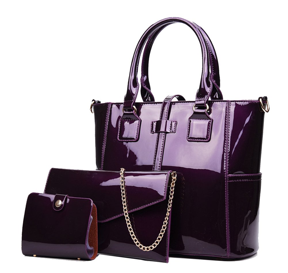 Women's 3pcs Handbags Patent Leather Fashion Shoulder Bag Large Capacity Handbag