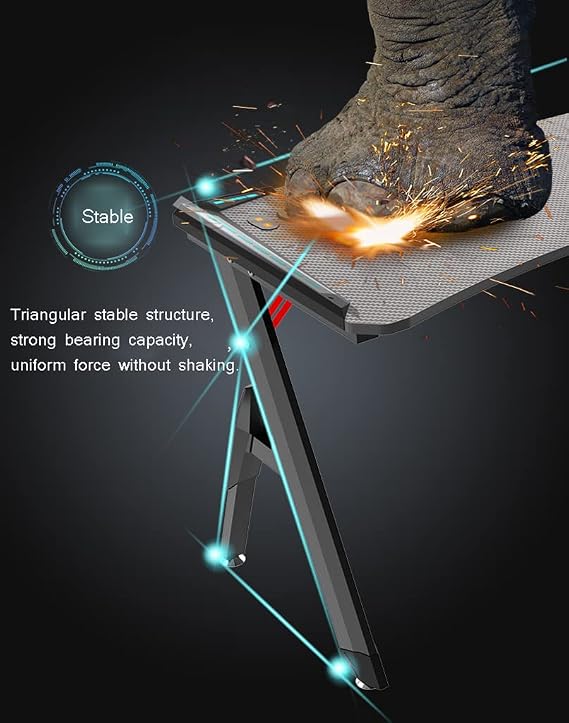 BOKNI Bestier Gaming Desk with LED Lights, Ergonomic Gaming Desk for PC, Y-Shaped Computer Workstation with Heavy Duty Metal and Wood Computer Desk for Gaming and Office, Red