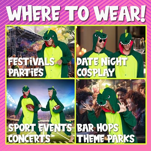 Funziez! Dinosaur Adult Onesie - T-Rex Halloween Costume - Plush Dino One Piece Cosplay Suit for Adults, Women and Men4