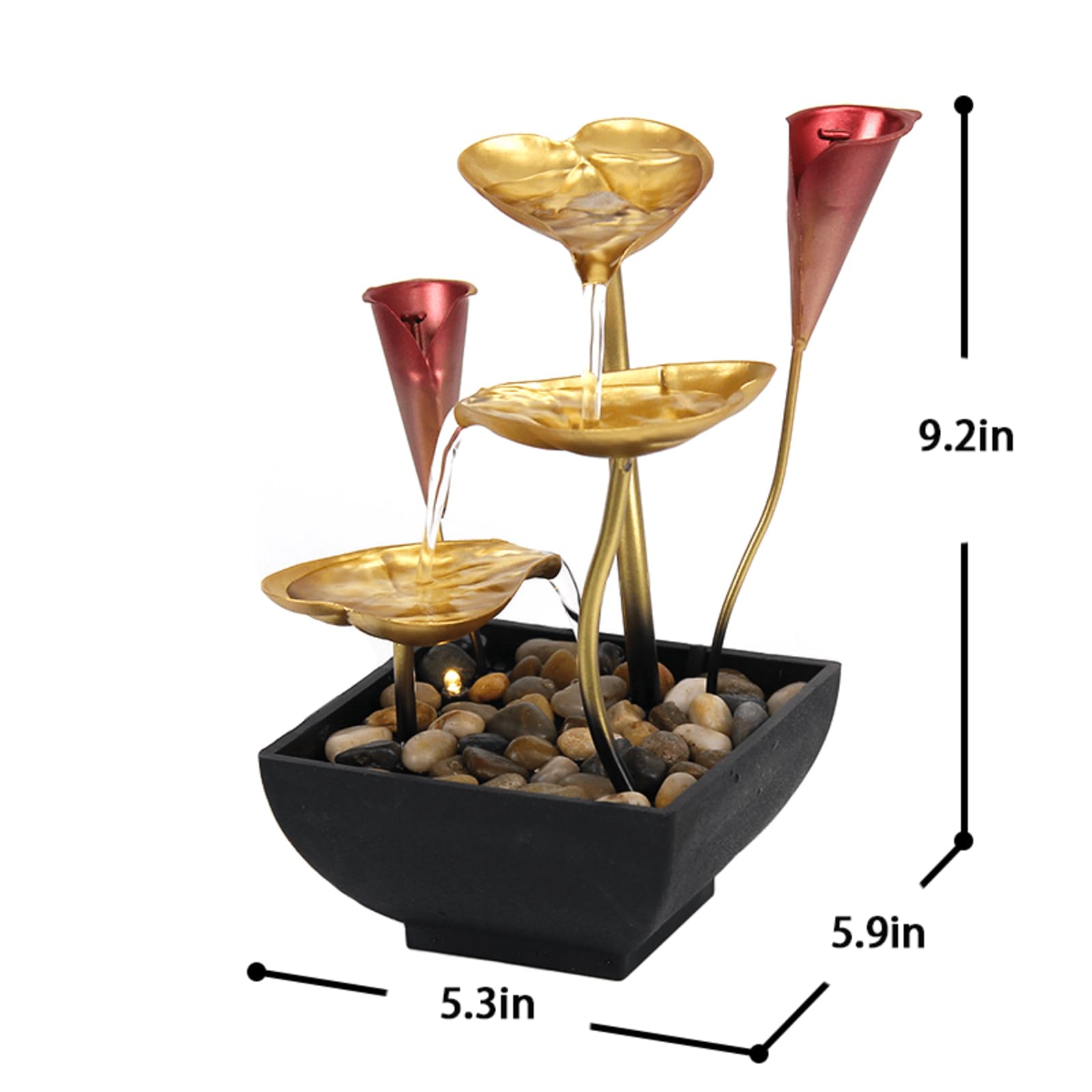 Fontana da tavolo a forma di foglia di loto con luci a LED e accenti di calla, fontana zen da interni per decorazione e relax in casa e ufficio