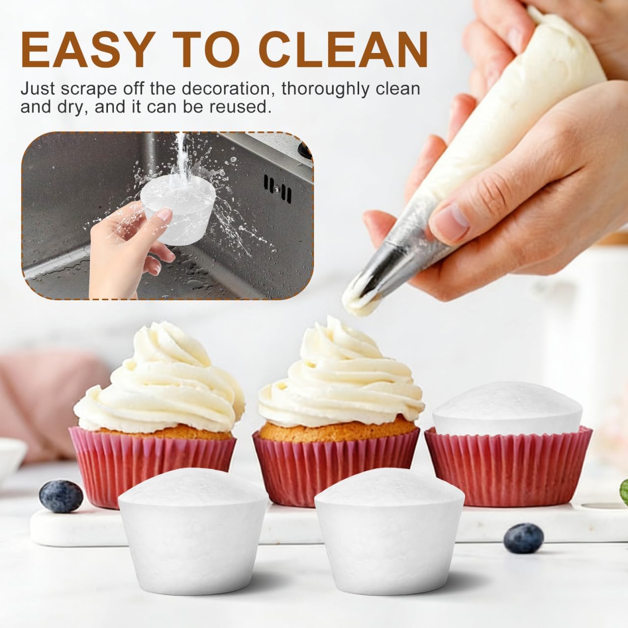 GANAZONO 20pcs Foam Cupcake Paintable Faux Cake Model Foam Dummy Cake Model for Birthday Wedding Christmas Party Decoratin White 6.5cm